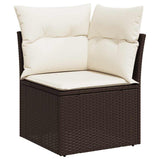 Vidaxl tuinhoekbank met kussens poly rattan bruin