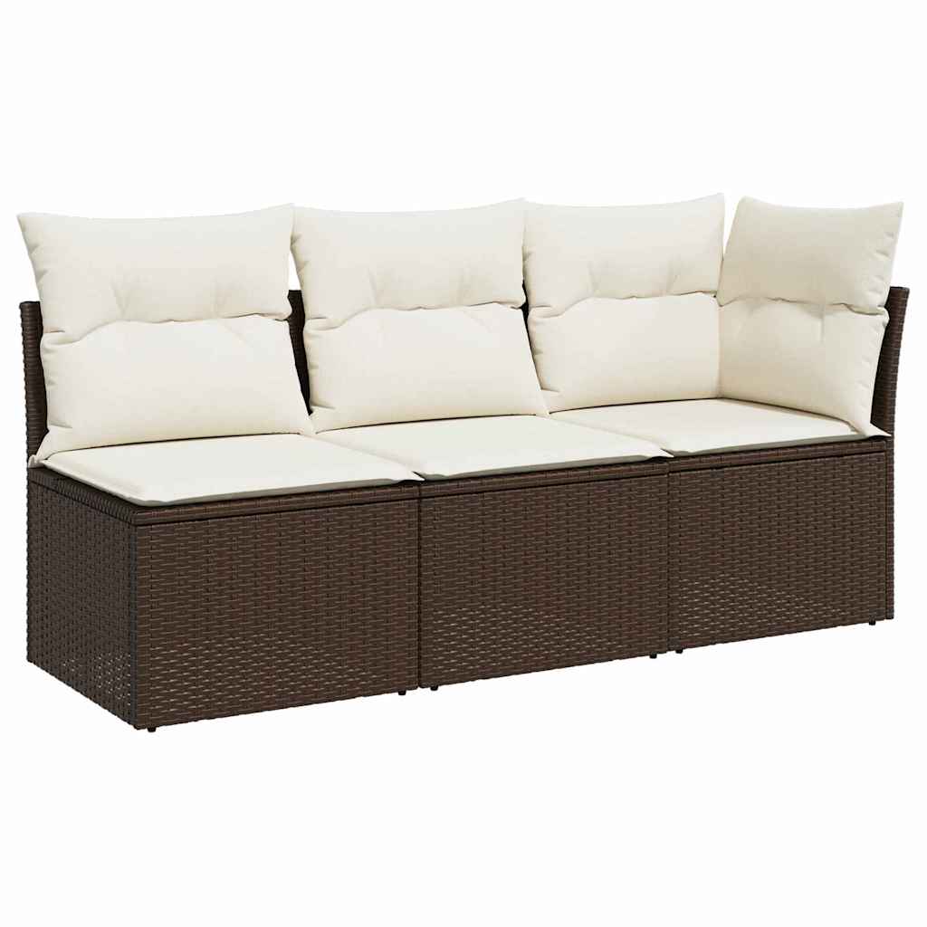 Vidaxl tuinbank 3-zits met kussens poly rattan bruin