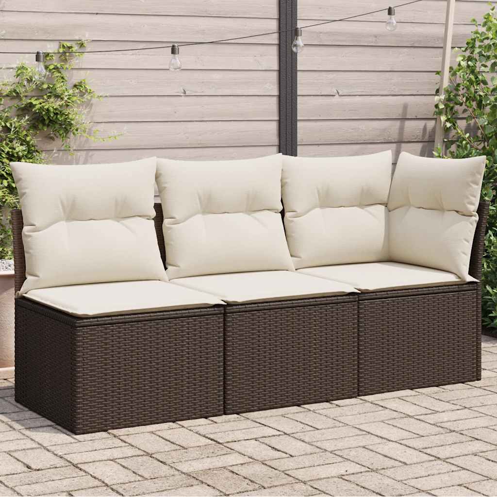 Vidaxl tuinbank 3-zits met kussens poly rattan bruin