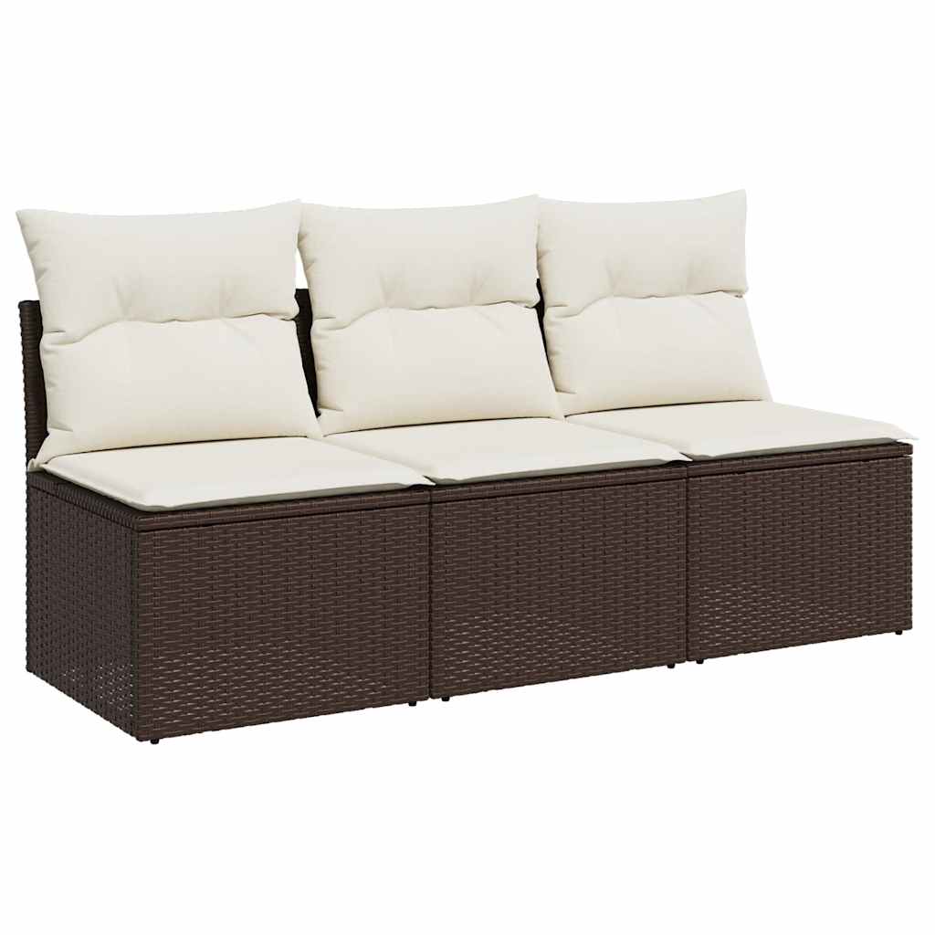 Vidaxl tuinbank 3-zits met kussens poly rattan bruin