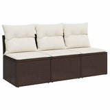 Vidaxl tuinbank 3-zits met kussens poly rattan bruin