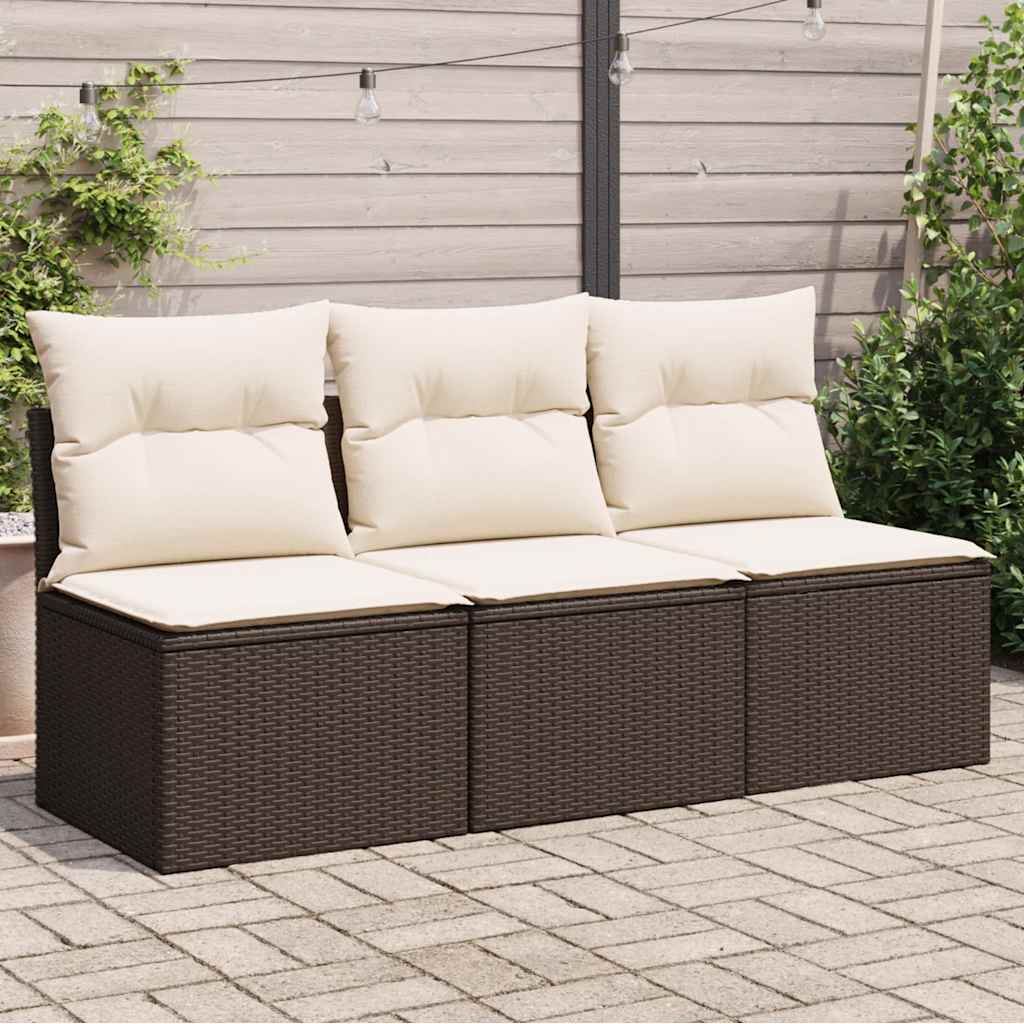 Vidaxl tuinbank 3-zits met kussens poly rattan bruin