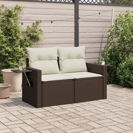 Vidaxl tuinbank 2-zits met kussens poly rattan bruin