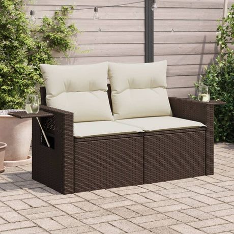 Vidaxl tuinbank 2-zits met kussens poly rattan bruin