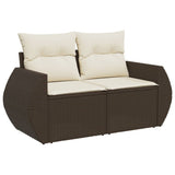 Vidaxl tuinbank 2-zits met kussens poly rattan bruin