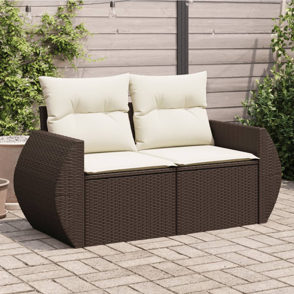 Vidaxl tuinbank 2-zits met kussens poly rattan bruin