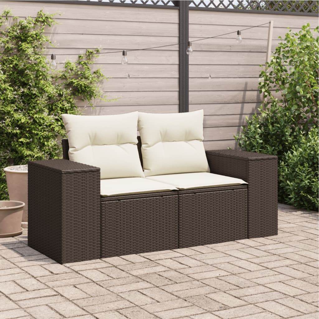 Vidaxl tuinbank 2-zits met kussens poly rattan bruin