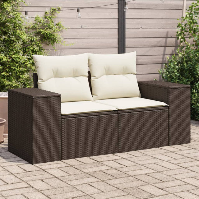 Vidaxl tuinbank 2-zits met kussens poly rattan bruin