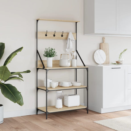 Vidaxl Bäckerregal mit Haken aus 4-schichtigem, verarbeitetem Holz in der Farbe Sonoma-Eiche