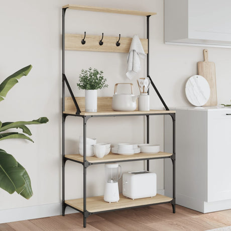 Vidaxl Bäckerregal mit Haken aus 4-schichtigem, verarbeitetem Holz in der Farbe Sonoma-Eiche