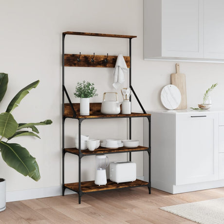 Vidaxl Bäckerregal mit Haken, 4-schichtig verarbeitetes Holz, geräucherte Eiche