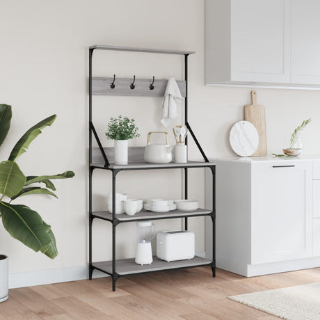 Vidaxl Bäckerregal mit Haken aus 4-schichtig verarbeitetem Holz, graue Sonoma-Eiche