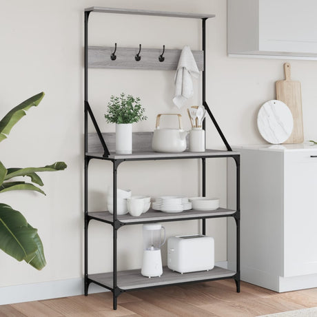 Vidaxl Bäckerregal mit Haken aus 4-schichtig verarbeitetem Holz, graue Sonoma-Eiche