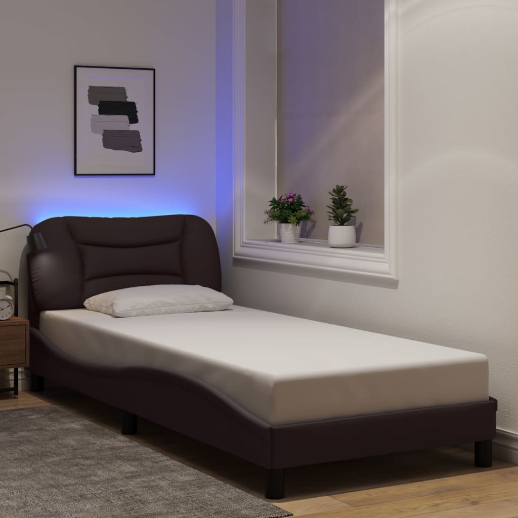 Vidaxl bedframe met led zonder matras hvar 80x200 cm stof donkerbruin