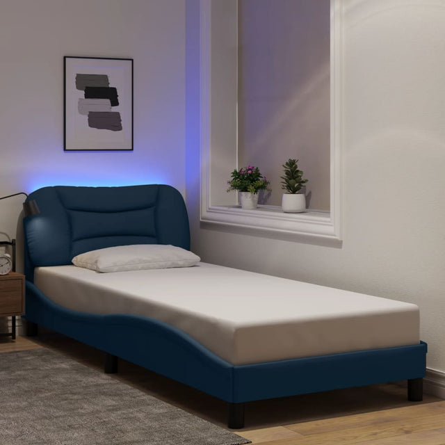 Vidaxl bedframe met led zonder matras hvar 90x190 cm stof blauw