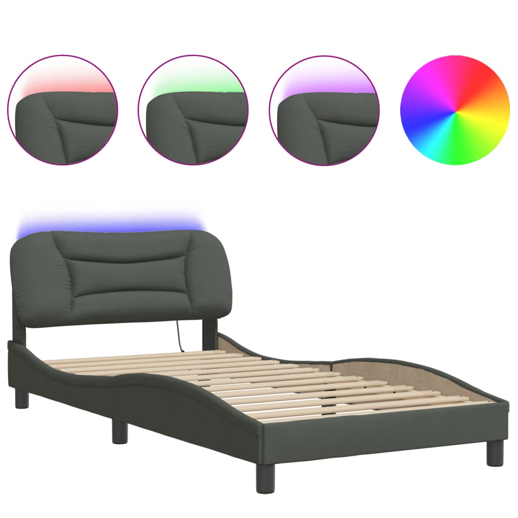 Vidaxl bedframe met led zonder matras hvar 100x200 cm stof donkergrijs