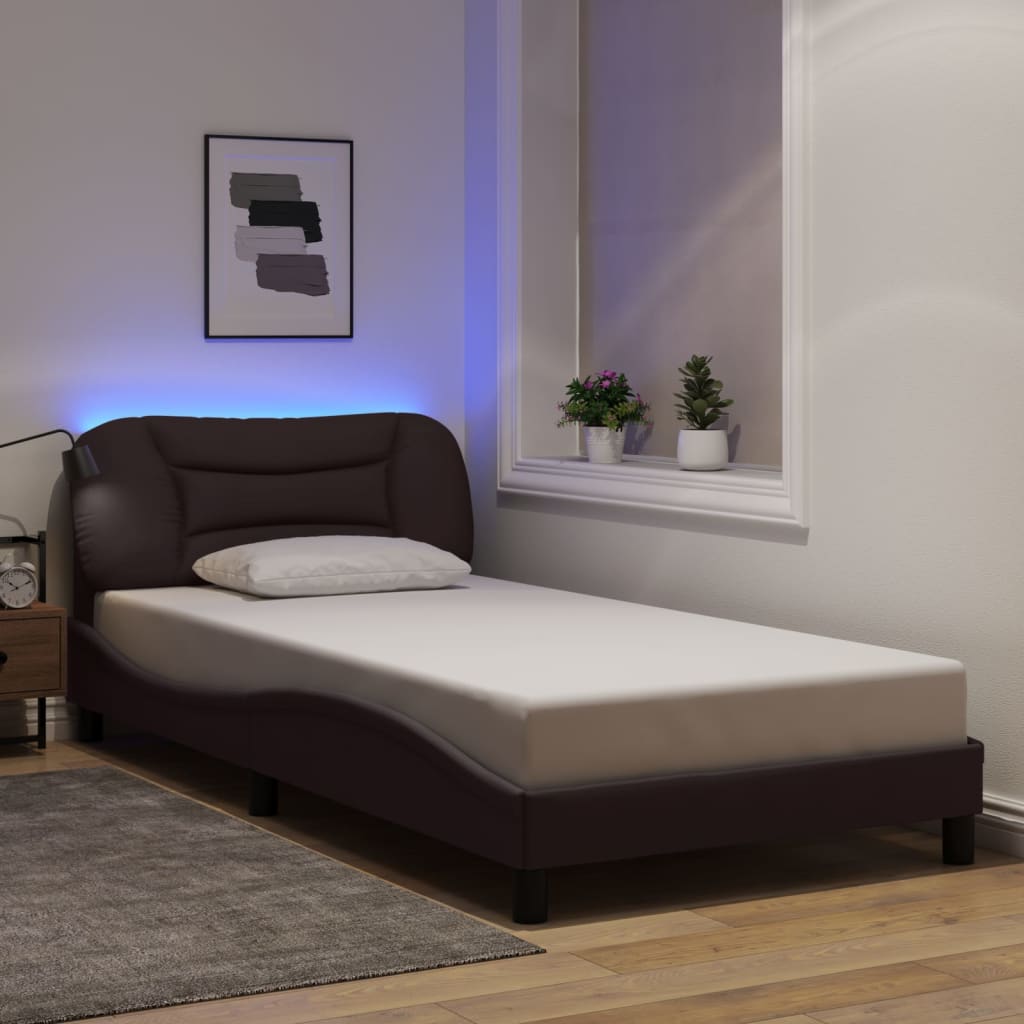 Vidaxl bedframe met led zonder matras hvar 100x200 cm stof donkerbruin