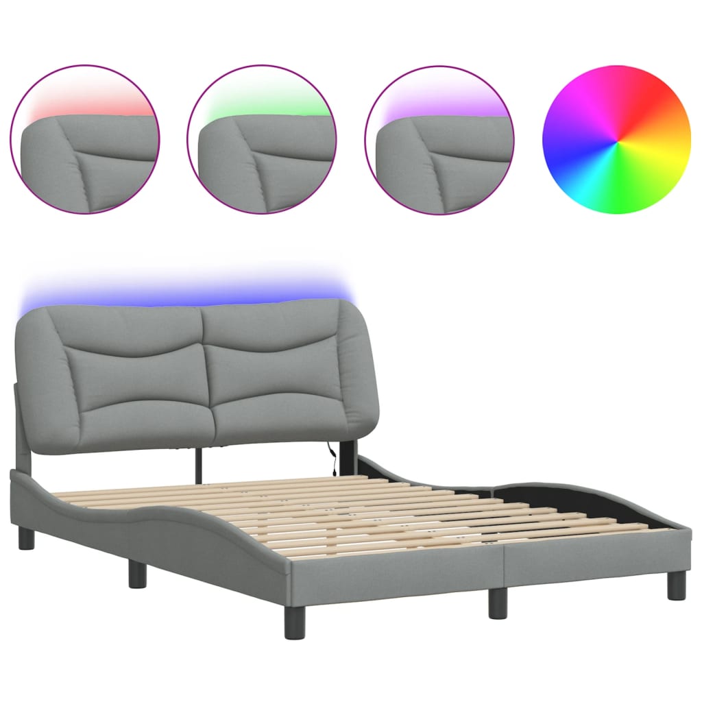 Vidaxl bedframe met led zonder matras hvar stof 140x190 cm lichtgrijs