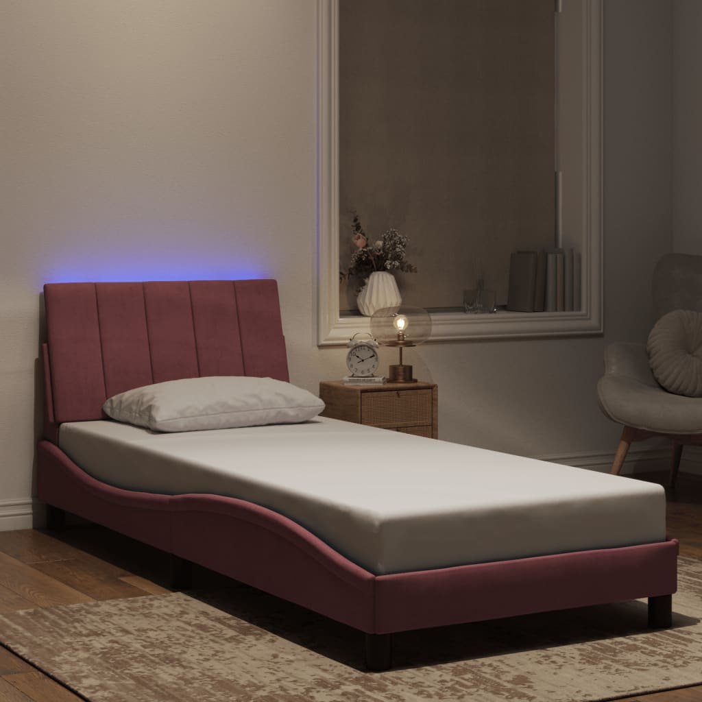 Vidaxl bedframe met led zonder matras hanko fluweel roze 90x190 cm