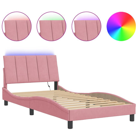 Vidaxl bedframe met led zonder matras hanko fluweel roze 100x200 cm