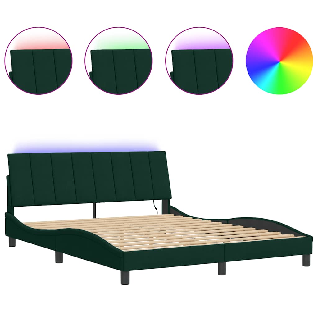Vidaxl bedframe met led zonder matras hanko donkergroen 160x200 cm