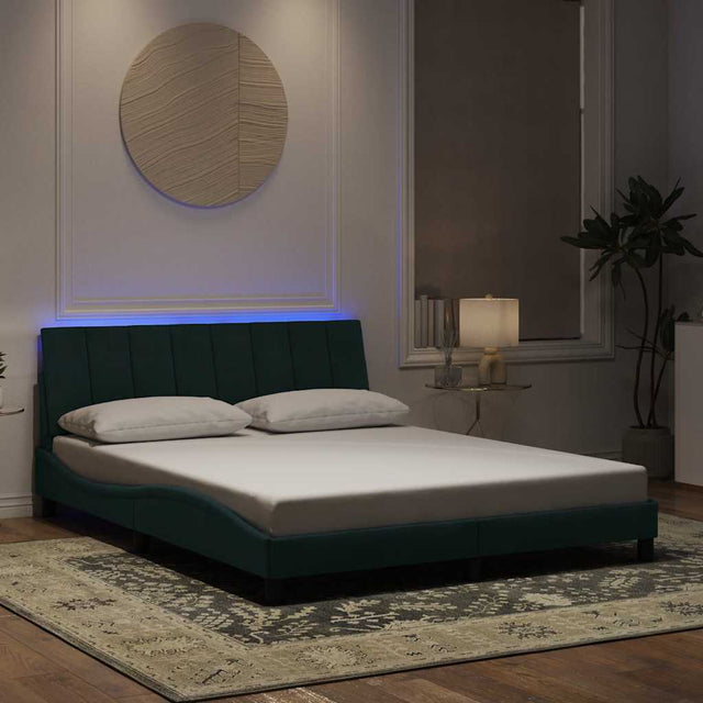 Vidaxl bedframe met led zonder matras hanko donkergroen 160x200 cm