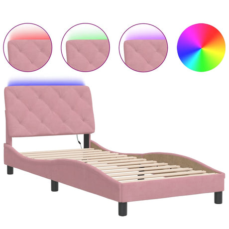 Vidaxl bedframe met led zonder matras fluweel roze 90x190 cm