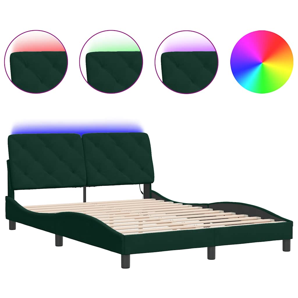 Vidaxl bedframe met led zonder matras fluweel donkergroen 120x200 cm