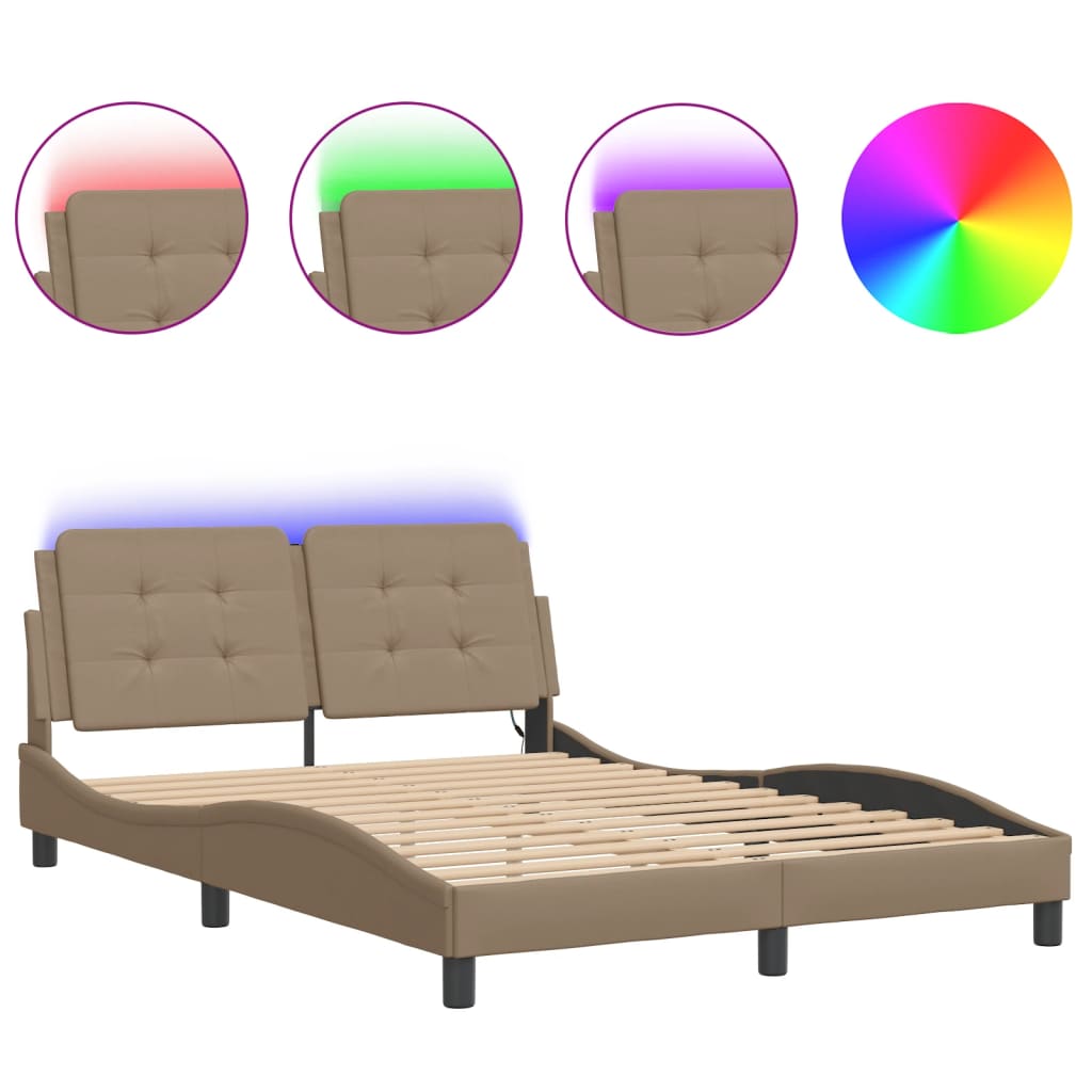 Vidaxl bedframe met led zonder matras zadar cappuccino 140x200 cm