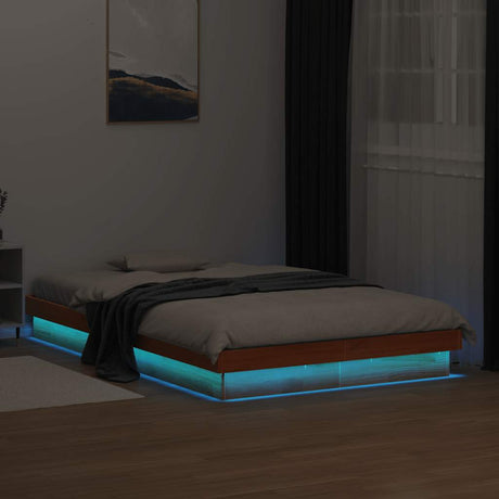 Vidaxl bedframe met led-verlichting grenenhout wasbruin 120x200 cm