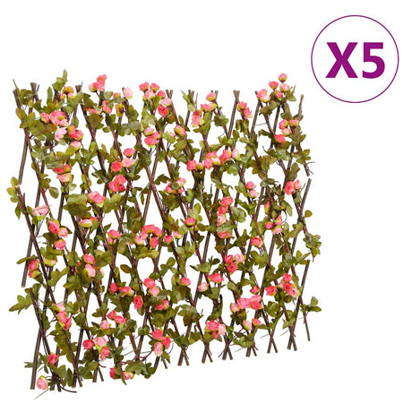 Vidaxx Kunstpflanze Efeu-Spalier 5 Stück ausziehbar 180x60 cm dunkelrosa