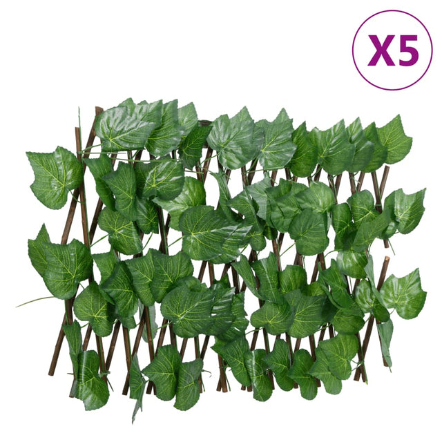 Vidaxx Kunstpflanze Weinblattspalier 5 Stk. ausziehbar 180x20 cm grün