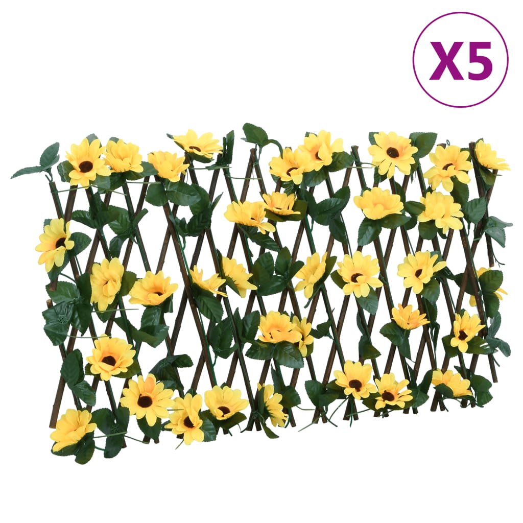 Vidaxx künstliche Efeupflanze am Spalier 5 Stück ausziehbar 180x20 cm gelb