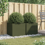 Vidaxx Pflanzgefäße 2 Stk. 49x47x46 cm Stahl olivgrün