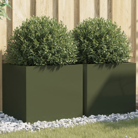 Vidaxx Pflanzgefäße 2 Stk. 49x47x46 cm Stahl olivgrün
