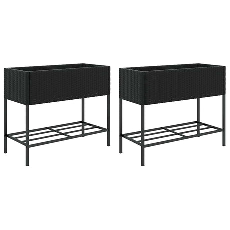 VidaXL Pflanzgefäße mit Regal 2 Stk. 90x40x75 Polyrattan schwarz