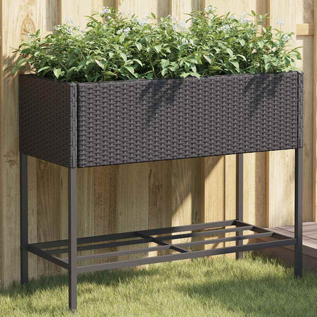 VidaXL Pflanzgefäße mit Regal 2 Stk. 90x40x75 Polyrattan schwarz