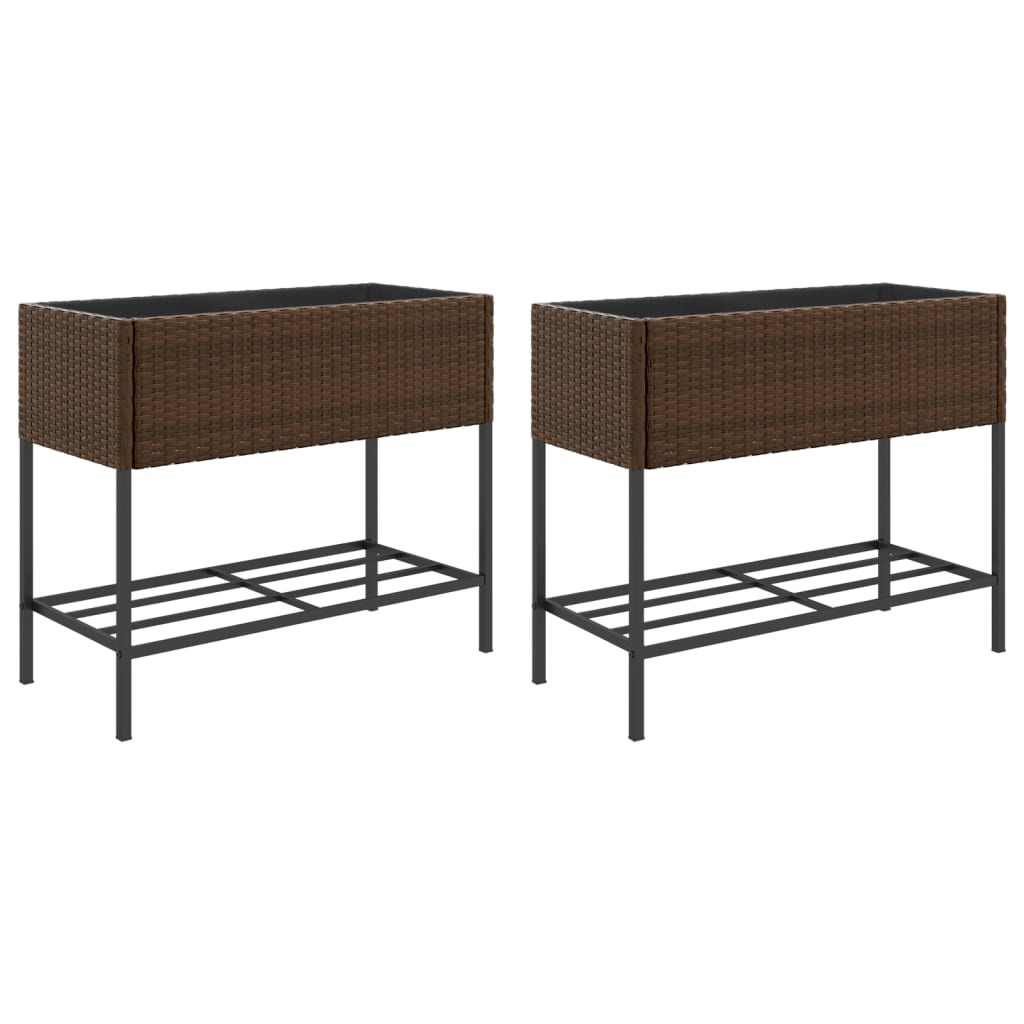 VidaXL Pflanzgefäße mit Regal 2 Stk. 90x40x75 Polyrattan braun