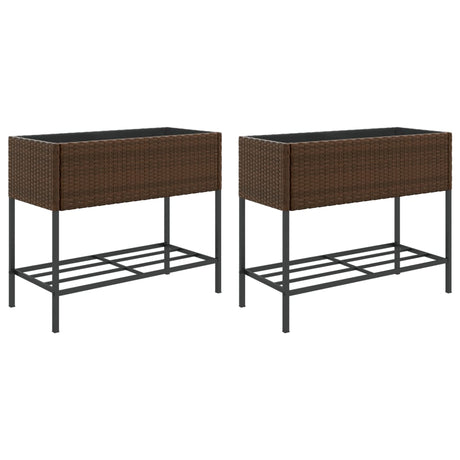 VidaXL Pflanzgefäße mit Regal 2 Stk. 90x40x75 Polyrattan braun