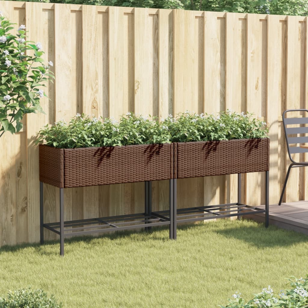 VidaXL Pflanzgefäße mit Regal 2 Stk. 90x40x75 Polyrattan braun