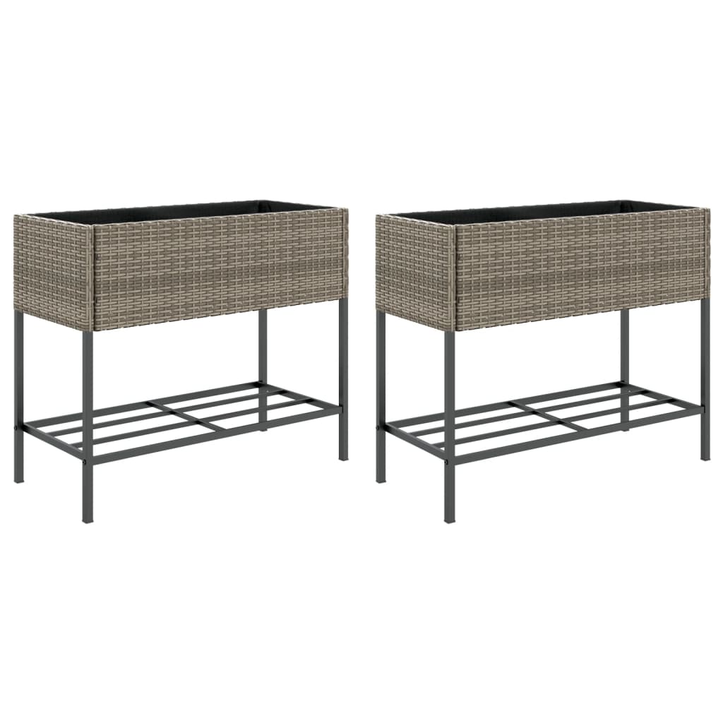 VidaXL Pflanzgefäße mit Regal 2 Stk. 90x40x75 Polyrattan grau