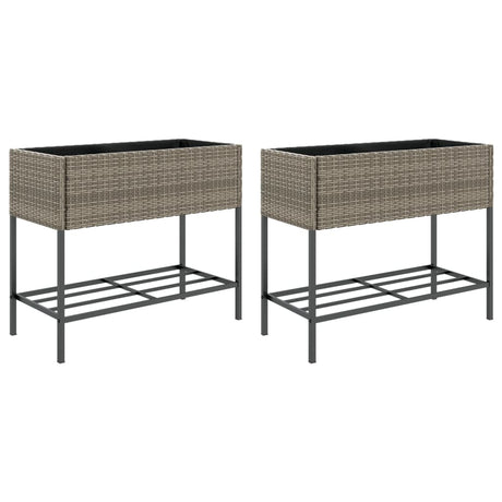 VidaXL Pflanzgefäße mit Regal 2 Stk. 90x40x75 Polyrattan grau