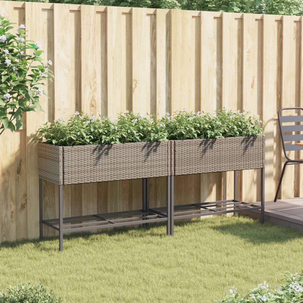 VidaXL Pflanzgefäße mit Regal 2 Stk. 90x40x75 Polyrattan grau