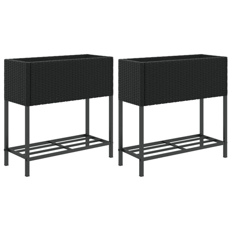 VidaXL Pflanzgefäße mit Regal 2 Stk. 70x28x70 Polyrattan schwarz