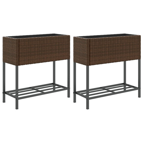 VidaXL Pflanzgefäße mit Regal 2 Stk. 70x28x70 Polyrattan braun