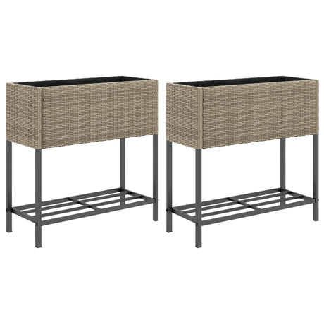 VidaXL Pflanzgefäße mit Regal 2 Stk. 70x28x70 Polyrattan grau