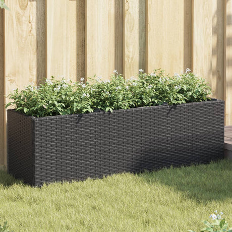 Vidaxl plantenbakken met 3 potten 2 st 105x30x32 cm poly rattan zwart