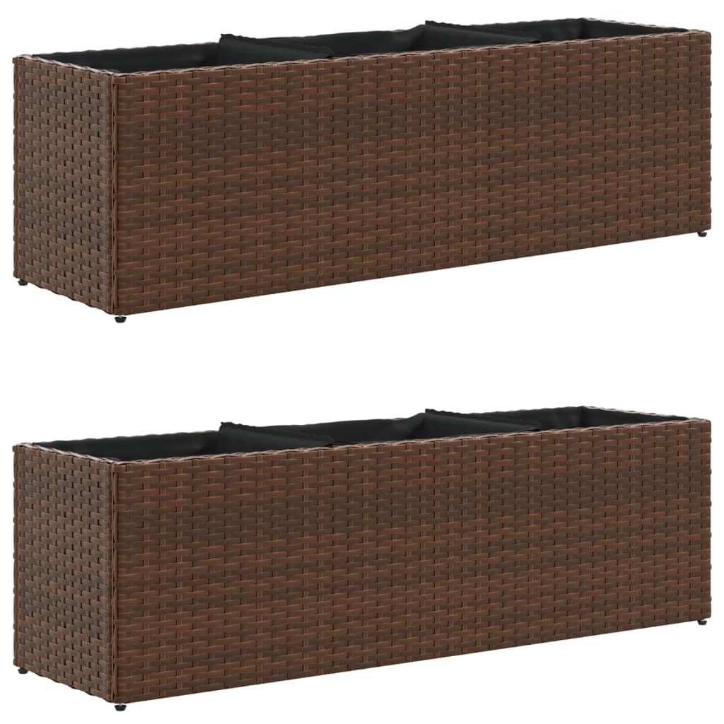VidaXL Pflanzgefäße mit 3 Töpfen 2 Stk. 105x30x32 cm Polyrattan braun