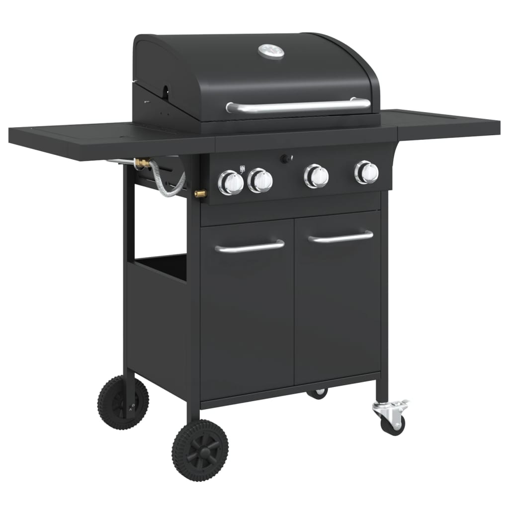 VidaXL Gasgrill mit 4 Brennern, pulverbeschichteter Stahl, schwarz