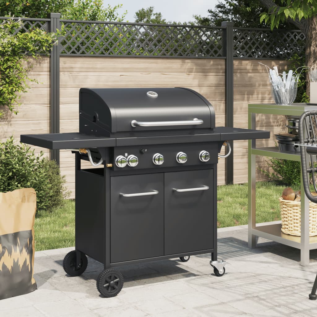 VidaXL Gasgrill mit 5 Brennern, pulverbeschichteter Stahl, schwarz